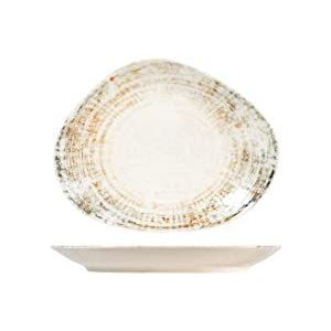 H&H Eris Oval Teller aus Porzellan, 22 cm, modernes Design, elegant, zum Servieren von Speisen, beige