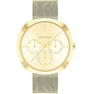 Calvin Klein Analoog multifunctioneel kwartshorloge voor vrouwen, vormcollectie met roestvrijstalen armband, Goud, armband