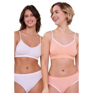 Billet Doux Zen Attitude onderhemd voor dames (verpakking van 2), oranje/wit + wit, 44-46