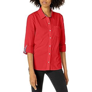 Tommy Hilfiger Damesoverhemd met knoopsluiting en verstelbare mouwen, Scharlaken, S