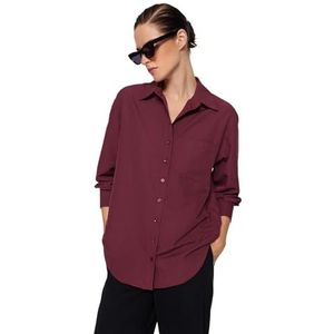 Trendyol Dameshemd met rechte lange mouwen, plus size, Dark Burgundy, 38