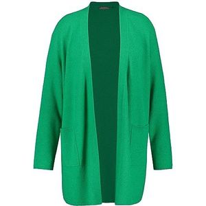 Samoon Knuffelige lange cardigan voor dames, lange mouwen, overgesneden schouders, gebreide cardigan, effen kleuren, Montana Green, 54 Grote maten