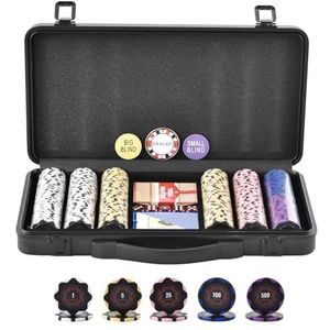 VEVOR Pokerchipset, 300-delige pokerset, Clay complete pokerspeelset met ABS-pokerkoffer, kaarten, knoppen en dobbelstenen, complete set voor 7-8 spelers voor Texas Hold'em, Blackjack, geluksspel enz.