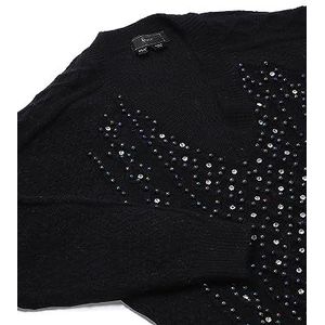 faina Dames modieuze met klinknagels bezette ruitgebreide trui met V-hals zwart maat XS/S, zwart, XL