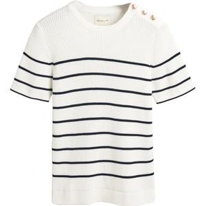 GANT Geribbeld Breton C-Neck, crème, S