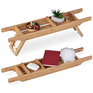 Relaxdays badrekje - pootjes - badplank - 69 cm - badbrug - bedtafeltje - bamboe - natuur