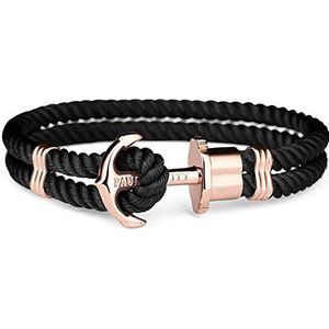 PAUL HEWITT Ankerarmband PHREP - Zeiltouw armband in zwart, damesarmband met ankersieraad van IP-roestvrij staal (roségoud) in maat L