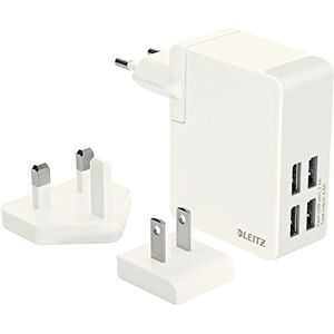 Leitz Traveller oplader, 3 stopcontacten en 4 USB-poorten, High Speed, 24 W, wit, Complete, 62190001