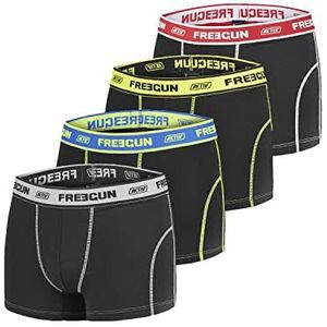 FREEGUN Boxershorts voor heren, zonder vervorming, boxershorts voor heren, actief, bewegingsvrijheid en geventileerd gaasweefsel (4 stuks), zwart., S