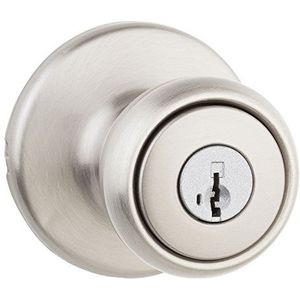 Kwikset Tylo deurknop met slot en sleutel, veilige handgreep met sleutel, buitenzijde, vooringang en slaapkamer, satijnnikkel, pick-resistant SmartKey Rekey Security en Microban