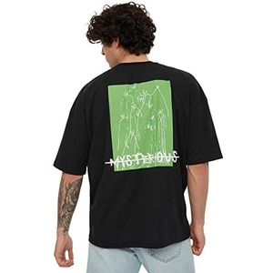 Trendyol Man Oversize Basic Crew Neck Knit T-shirt, Zwart, L, Zwart, L