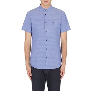 Armani Exchange Slim Fit, korte mouwen, stippatroon, geborduurd logo shirt, blauw-wit polka, medium, Blauw Wit Polka, M