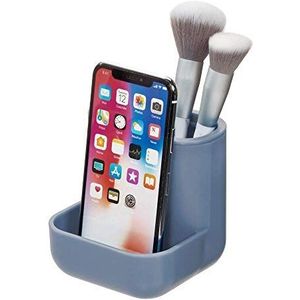 iDesign Make-up organizer, compacte cosmetica-organizer met drie vakken van kunststof, houder voor badaccessoires zoals make-up, sieraden of tandenborstels, blauw