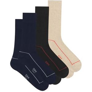 DIM Set van 3 Hoge Katoenen Sportsokken - Zwart/Middernachtblauw/Gemêleerd Beige