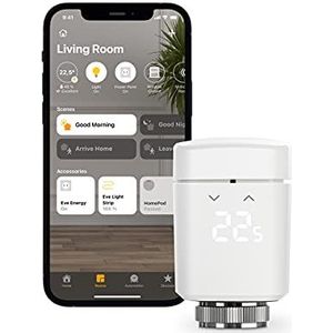Eve Thermo - Slimme radiatorthermostaat met LED-display, automatische temperatuurregeling, geïntegreerde aanraakbedieningen, Bluetooth - en HomeKit-technologie; geen bridge vereist; gemaakt in Duitsland