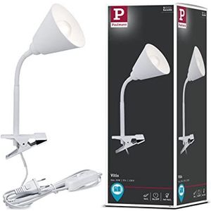 Paulmann 95431 klemlamp Vitis met flexarm rond max. 20 watt lamp snoerschakelaar wit metaal, kunststof E14