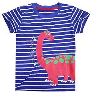 EULLA T-shirt voor kinderen, katoen, strepen, vuur, cartoon, autopatroon, jongens meisjes, korte mouwen, 1-7 jaar, 3-blauwe dinosaurus, 110 cm