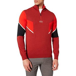 BOSS Heren Zofin Colour-Block-trui met ritssluiting aan de kraag en gebogen logo, Medium Red611, L