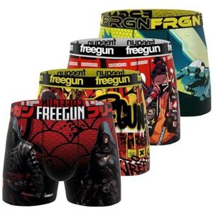FREEGUN Boxershorts voor heren, landschap, zacht en ademend (4 stuks), rood/zwart/geel, XXL