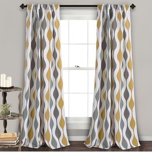 Lush Decor Mid-century geometrische lichtfilterende raamgordijnen, paar, 132 x 213 cm (l x b), goud en grijs