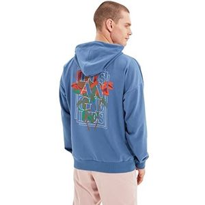 Trendyol Effen oversized sweatshirt met capuchon voor heren, Indigo, M