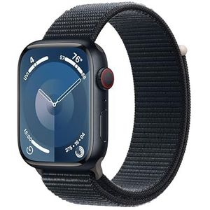 Apple Watch Series 9 (GPS + Cellular 45 mm) Smartwatch - Kast van middernacht aluminium - Middernacht geweven sportbandje. Conditie bijhouden, Saturatie-app en Ecg-app, CO₂- neutraal