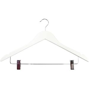 Ordinett Set van 2 houten kleerhangers met clips, wit, ideaal voor broeken en rubber, lengte 44 cm