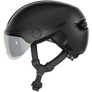 ABUS HUD-Y ACE cityhelm - stijlvolle fietshelm met vizier en magnetisch, oplaadbaar LED-achterlicht - voor mannen en vrouwen - zwart, maat L