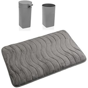 Versa Myra badkameraccessoireset met dispenser, borstelbeker en antislipmat, modern, afmetingen (H x L x B) 1 x 45 x 75 cm, polypropyleen en katoen, grijs