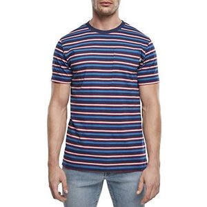 Urban Classics Heren T-shirt Fast Stripe Pocket Tee, bovendeel met borstzak en smalle dwarsstrepen voor mannen, maten S - 5XL, donkerblauw/cityred, L