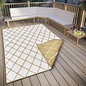 NORTHRUGS Malaga Omkeerbaar tapijt voor binnen en buiten, plat weefsel, geometrisch design, ÖKO-TEX, weerbestendig en uv-bestendig voor balkon, terras, tuin, oker, 160 x 230 cm