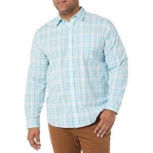 Amazon Essentials Regular-Fit Stretch Poplin overhemd met lange mouwen voor heren, lichtblauw wit, medium geruit, M