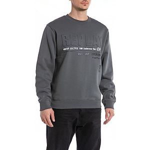 Replay Heren sweatshirt logo zonder capuchon, grijs (titanium 291), M, Titanium 291, M