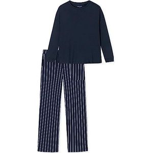 Schiesser Damespyjama, lange pyjamaset, Donkerblauw gestreept., 42