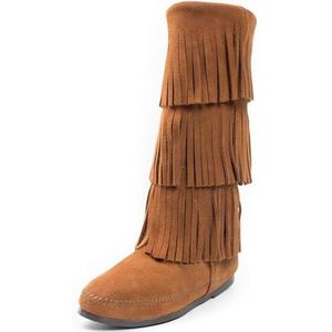 Minnetonka 3-laags fringe dames halve schacht mocassin boots, bruin bruin 2, 36 EU