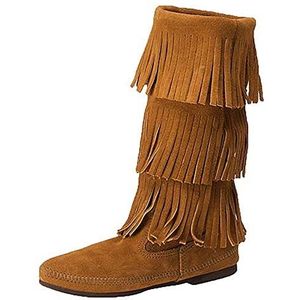 Minnetonka 3-laags fringe dames halve schacht mocassin boots, bruin bruin 2, 36 EU