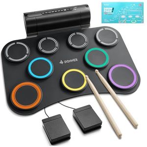 Donner Elektronische drumpad, 9 pads, elektronische drumset, oprolbaar, stille drumpad met ingebouwde luidspreker, kindervakantie- en verjaardagscadeau, muziekspeelgoed DED-20 (SE)