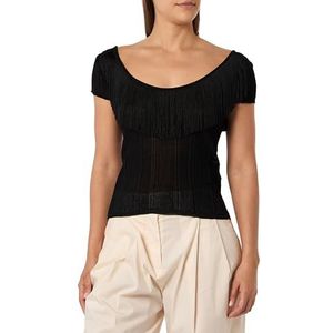 Pinko Venom trui met franjes, geribbeld, tule, Z99_Zwart Sedan, XL