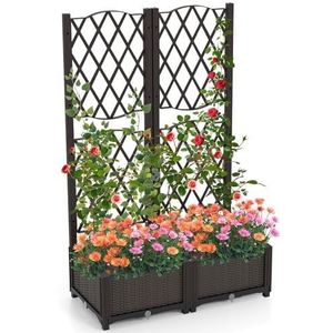 FANTASK Bloembak met rankrooster, plantenbak voor klimplanten, verhoogd bed met latwerk met zelfbewatering (80 x 40 x 122 cm)