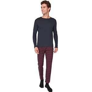 Trendyol Dames Man Plaid Gebreide Pyjama Set, Marineblauw, S (Pack van 2), marineblauw, S
