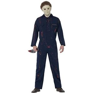 Halloween H20 Michael Myers kostuum, blauw, met jumpsuit, latexmasker en mes
