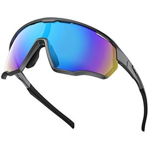 OLIFE Fietsbril, gepolariseerde sportbril, TR90-montuur voor heren en dames, fietsen, MTB, zonnebril voor autorijden/vissen/ski/hardlopen (blauw Revo)