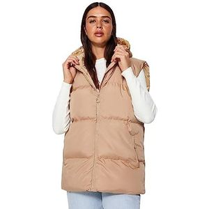 Trendyol Dames oversized puffer geweven vest met capuchon, beige, L, Beige, L