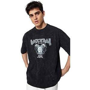 Trendyol Heren Man Oversize Basic Crew Neck Knit T-shirt, Zwart, M
