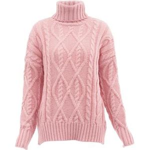 myMo Dames coltrui, trendy gestructureerde pullover polyester roze, maat XL/XXL, roze, XL