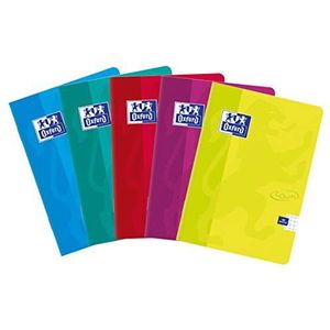 Oxford Touch schoolschrift A6/notitieboek A6, 48 vellen, geruit, 5 stuks verpakking, kleurenmix