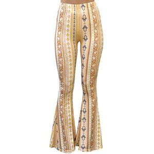 Daisy Del Sol Dames Hoge Taille Zigeuner Comfy Yoga Etnische Tribal Stretch Palazzo 70s Bell Bottom Fit to Flare Broek, Lichtgeel, S