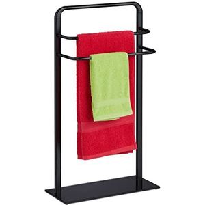 Relaxdays handdoekrek badkamer zwart - stalen handdoekhouder staand - handdoekstandaard