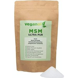 Veganol MSM kristallen 1000 g (methylsulfonylmethaan) Made in Germany, veganistisch, hogere biologische beschikbaarheid dan poeder of capsules, zuiverheidsgraad 99,9%, voedingssupplement geschikt voor mens en dier