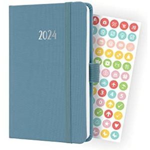 SIGEL J4400 weekkalender Jolie 2024, ca. A6, blauw, hardcover met textielband, elastiek, penlus, insteekzak, 174 pagina's, FSC-gecertificeerd, agenda